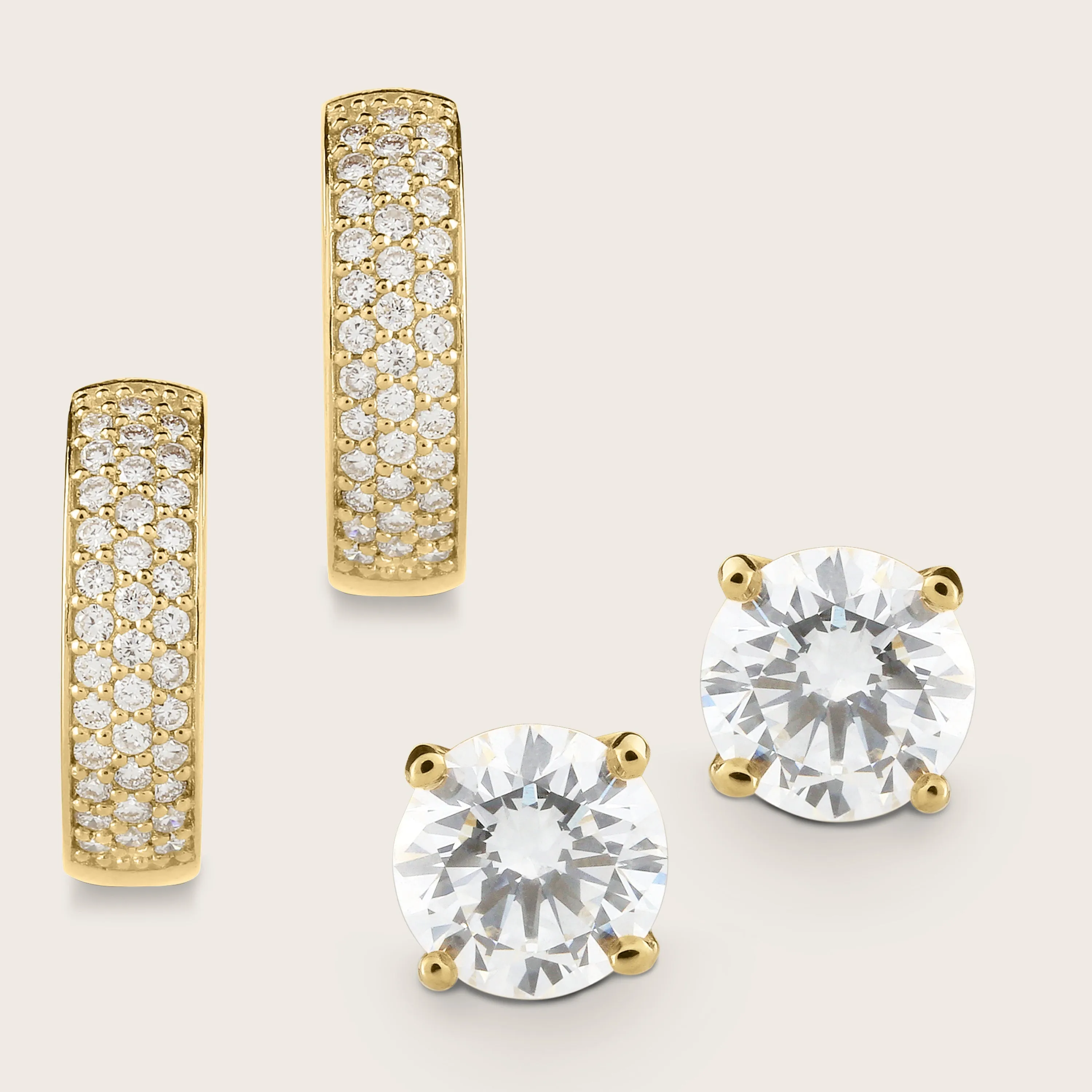 Lab Grown Diamond Pav Huggie Hoops & 1.5ct Solitaire Stud Earrings Set