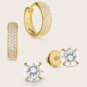 Lab Grown Diamond Pav Huggie Hoops & 1.5ct Solitaire Stud Earrings Set