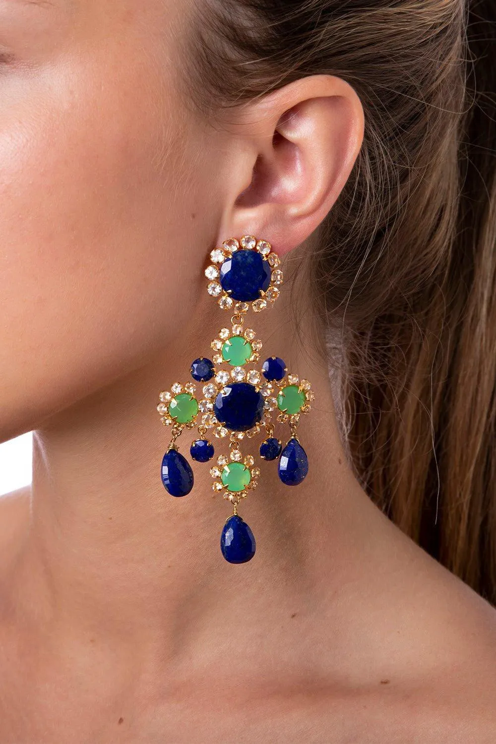 Lapis Topaz Chandelier Earrings