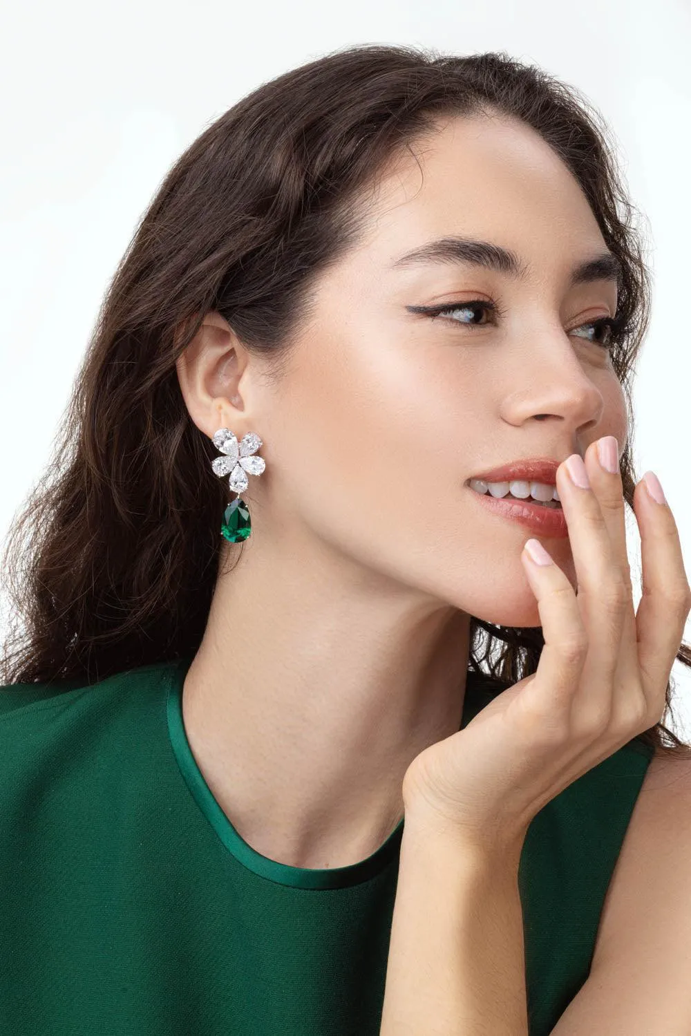 Large Cluster Emerald Clip Earrings