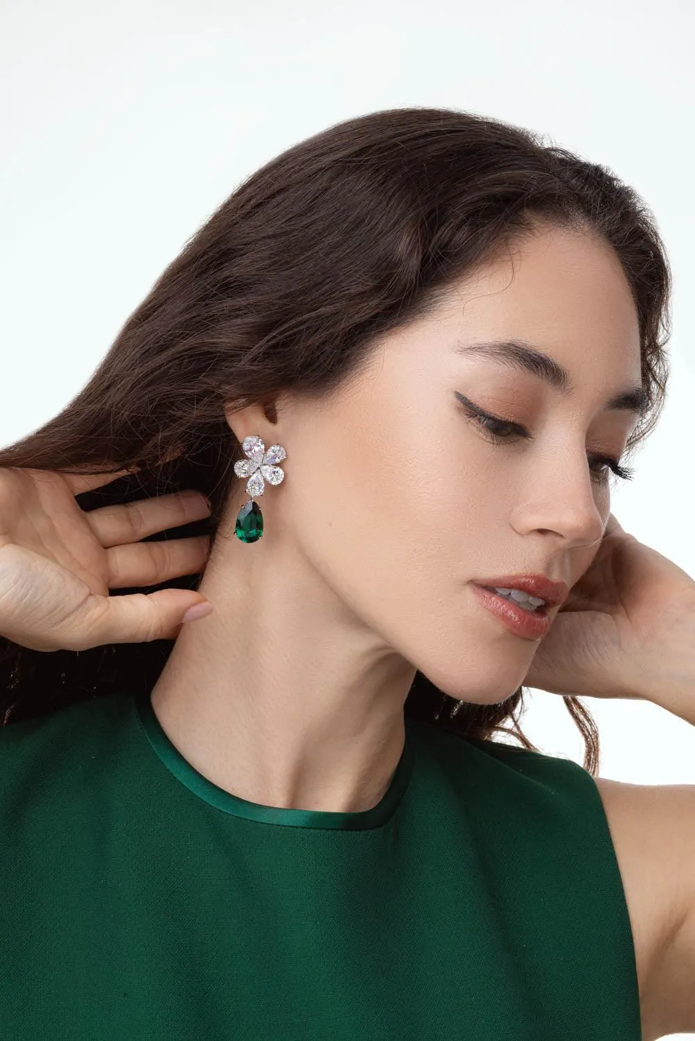 Large Cluster Emerald Clip Earrings
