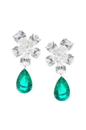 Large Cluster Emerald Clip Earrings