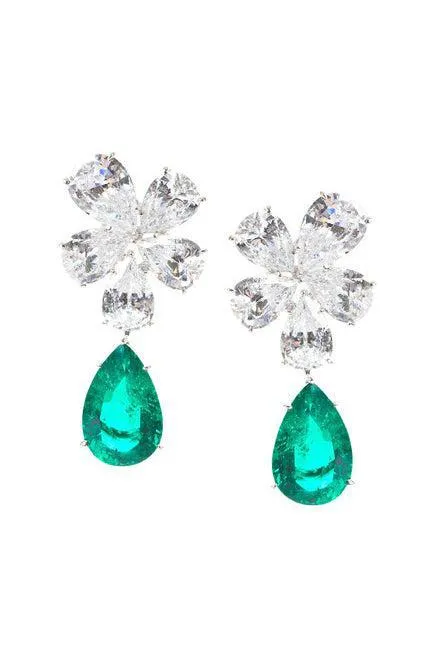 Large Cluster Emerald Clip Earrings