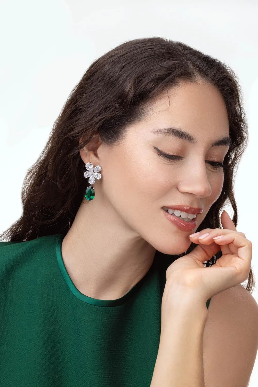 Large Cluster Emerald Clip Earrings