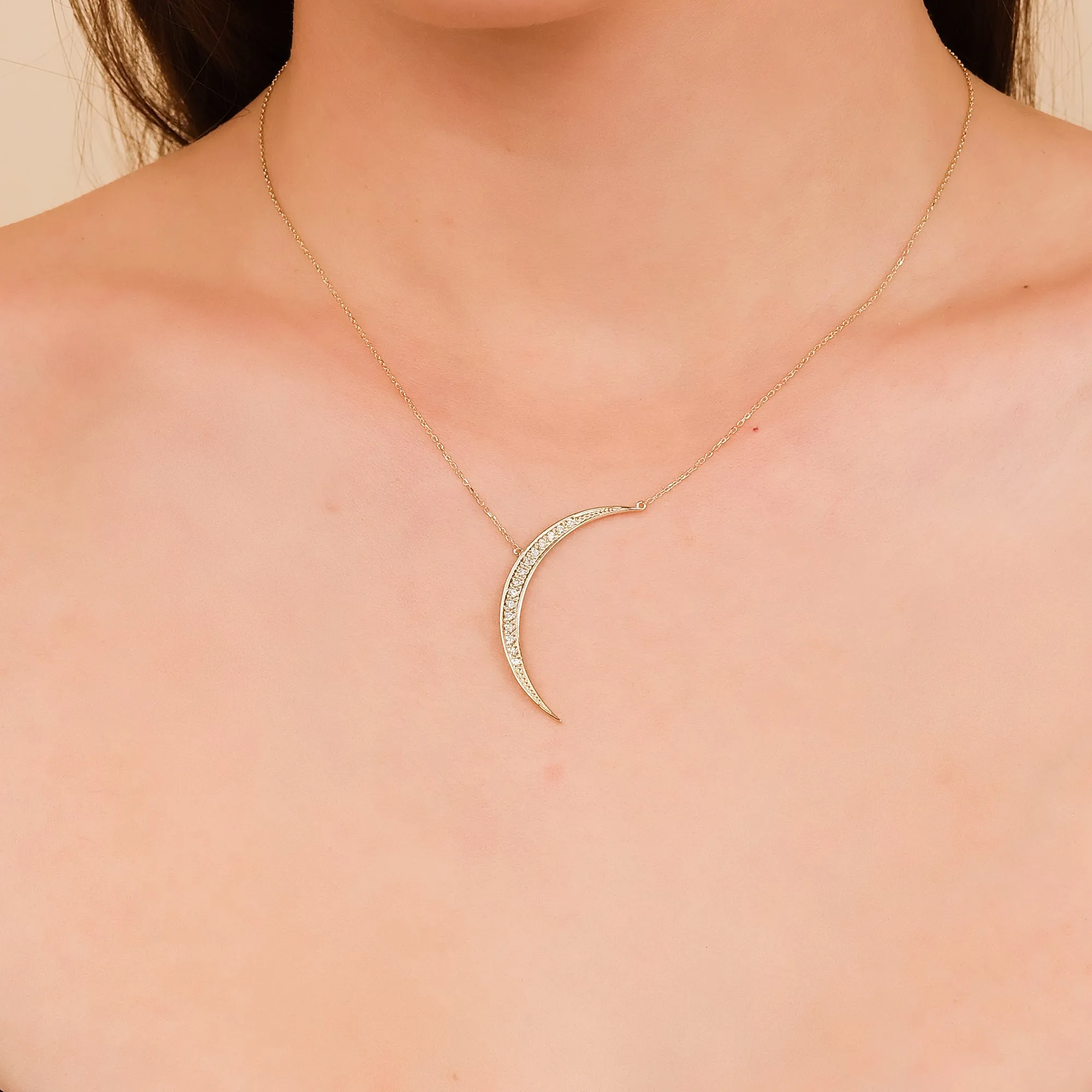 Large Diamond Crescent Necklace, Luna SARAHELISE