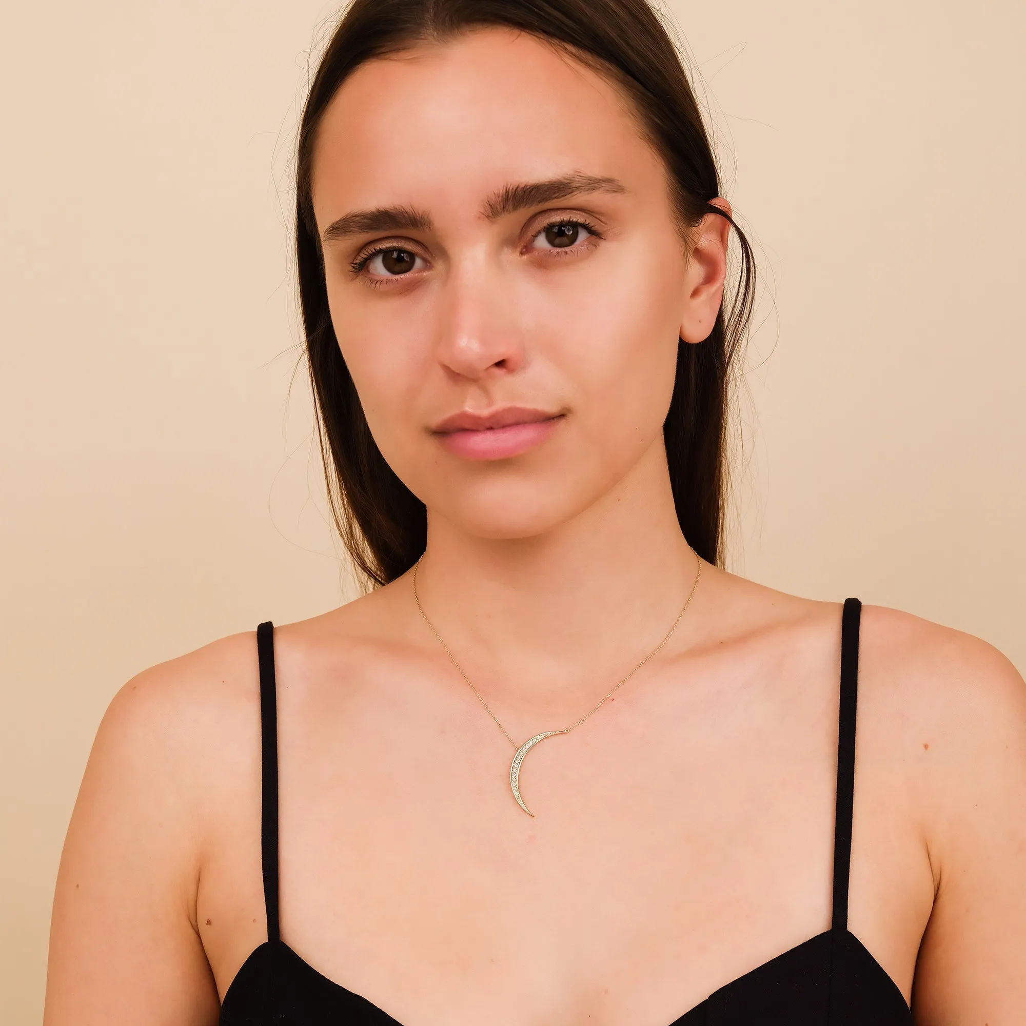 Large Diamond Crescent Necklace, Luna SARAHELISE