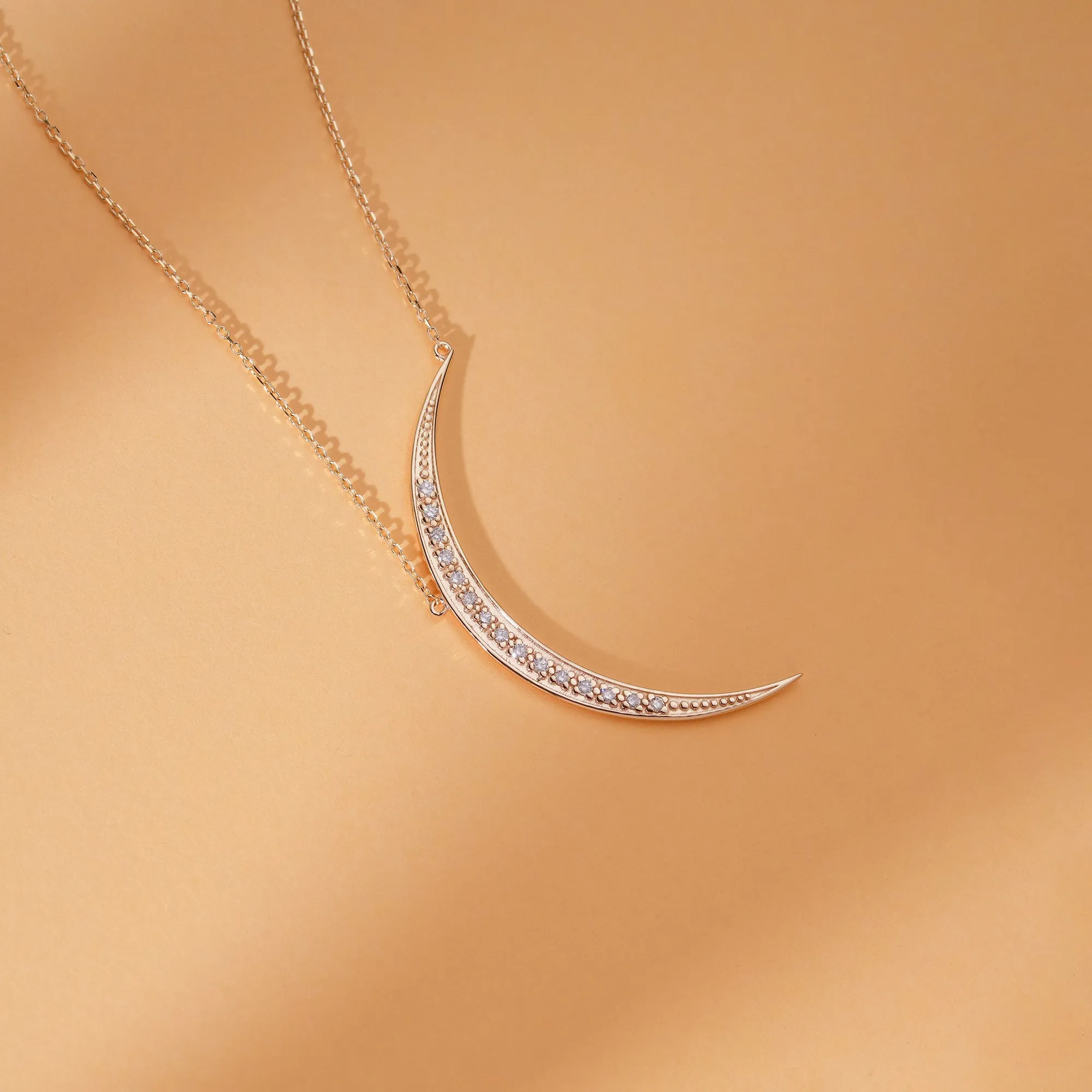 Large Diamond Crescent Necklace, Luna SARAHELISE