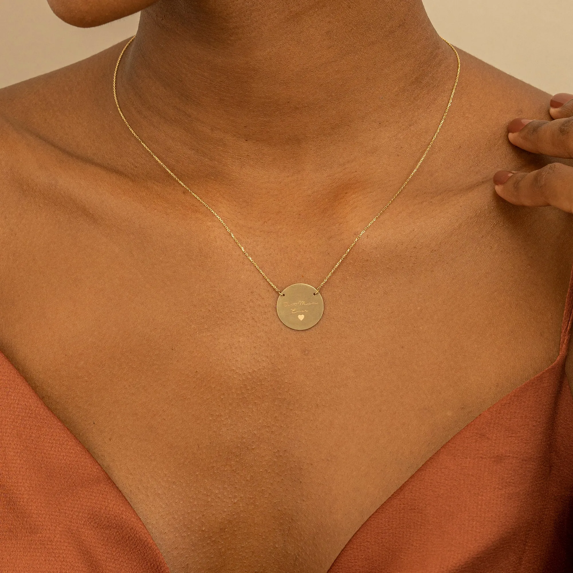 Large Engravable Brushed Disc Necklace - 18mm, Joanna SARAHELISE