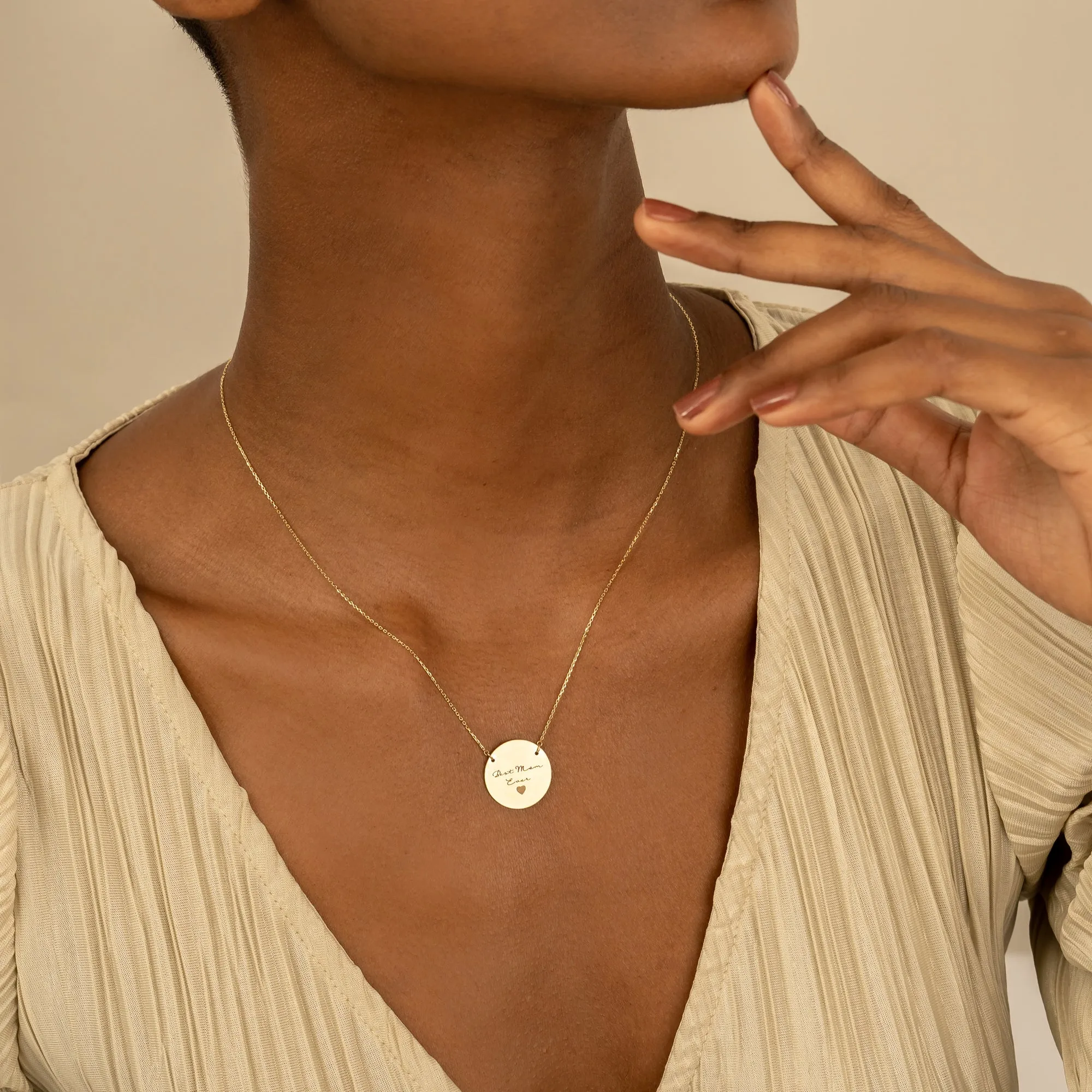 Large Engravable Brushed Disc Necklace - 18mm, Joanna SARAHELISE