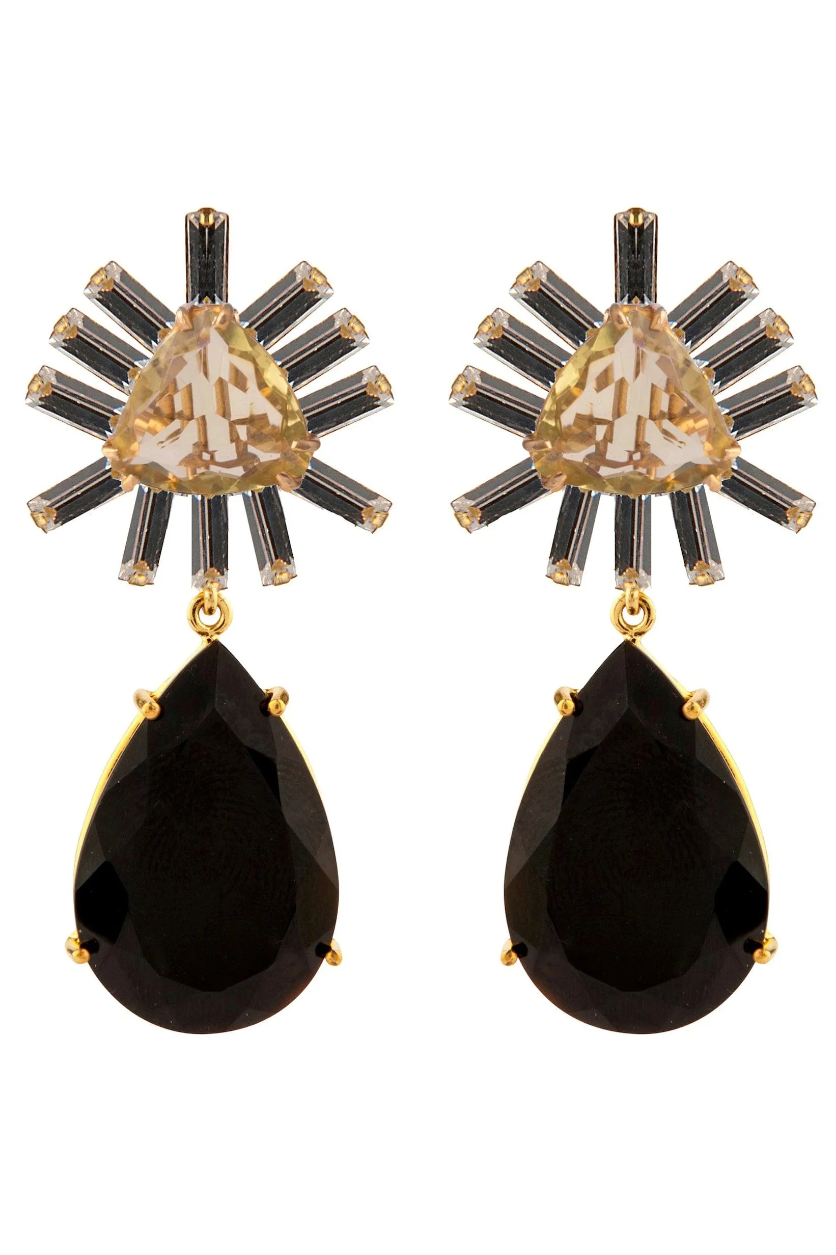 Lemon Quartz and Black Onyx Drop Earrings