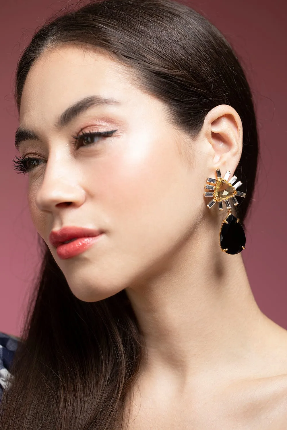 Lemon Quartz and Black Onyx Drop Earrings