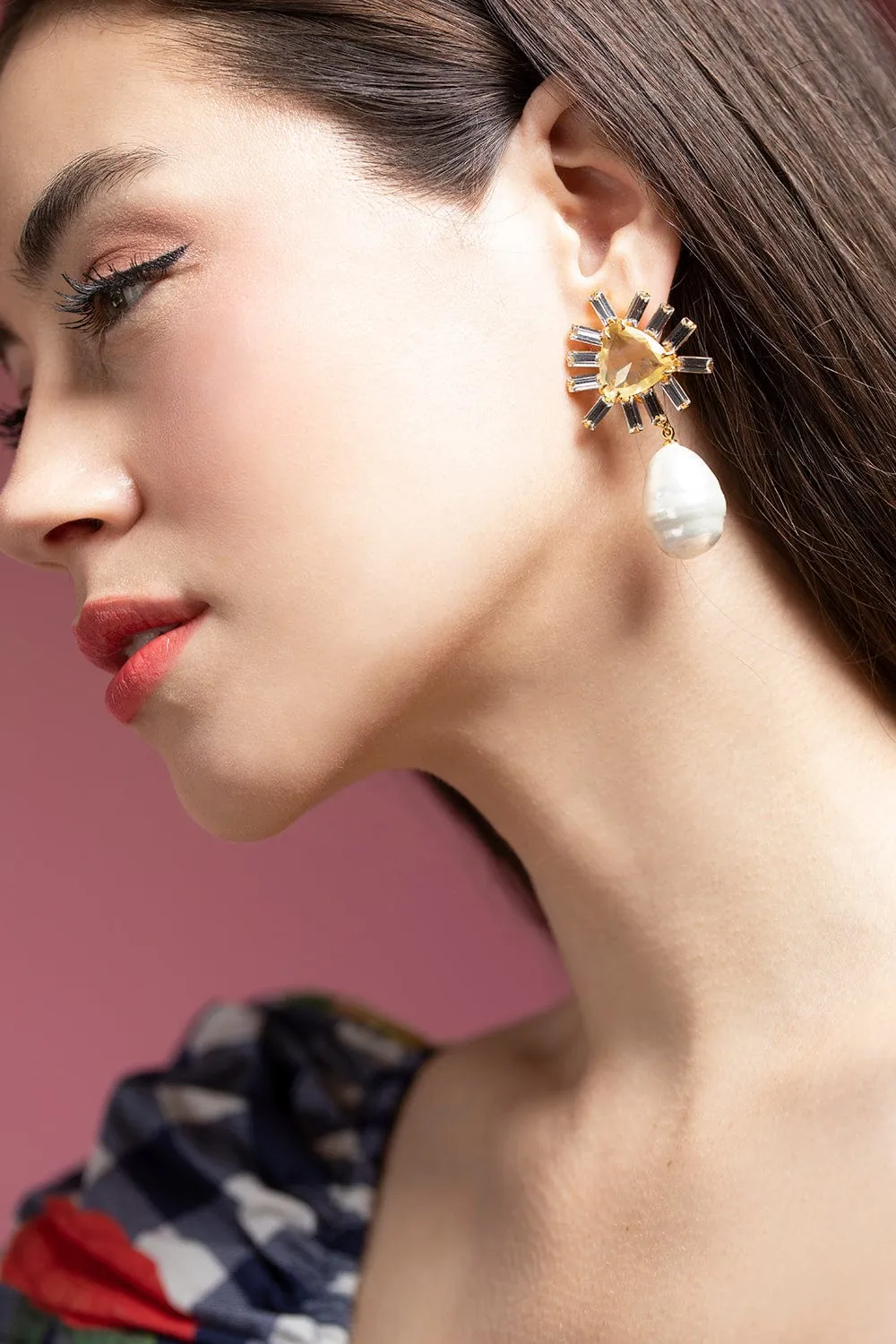 Lemon Quartz and Mother of Pearl Drop Earrings