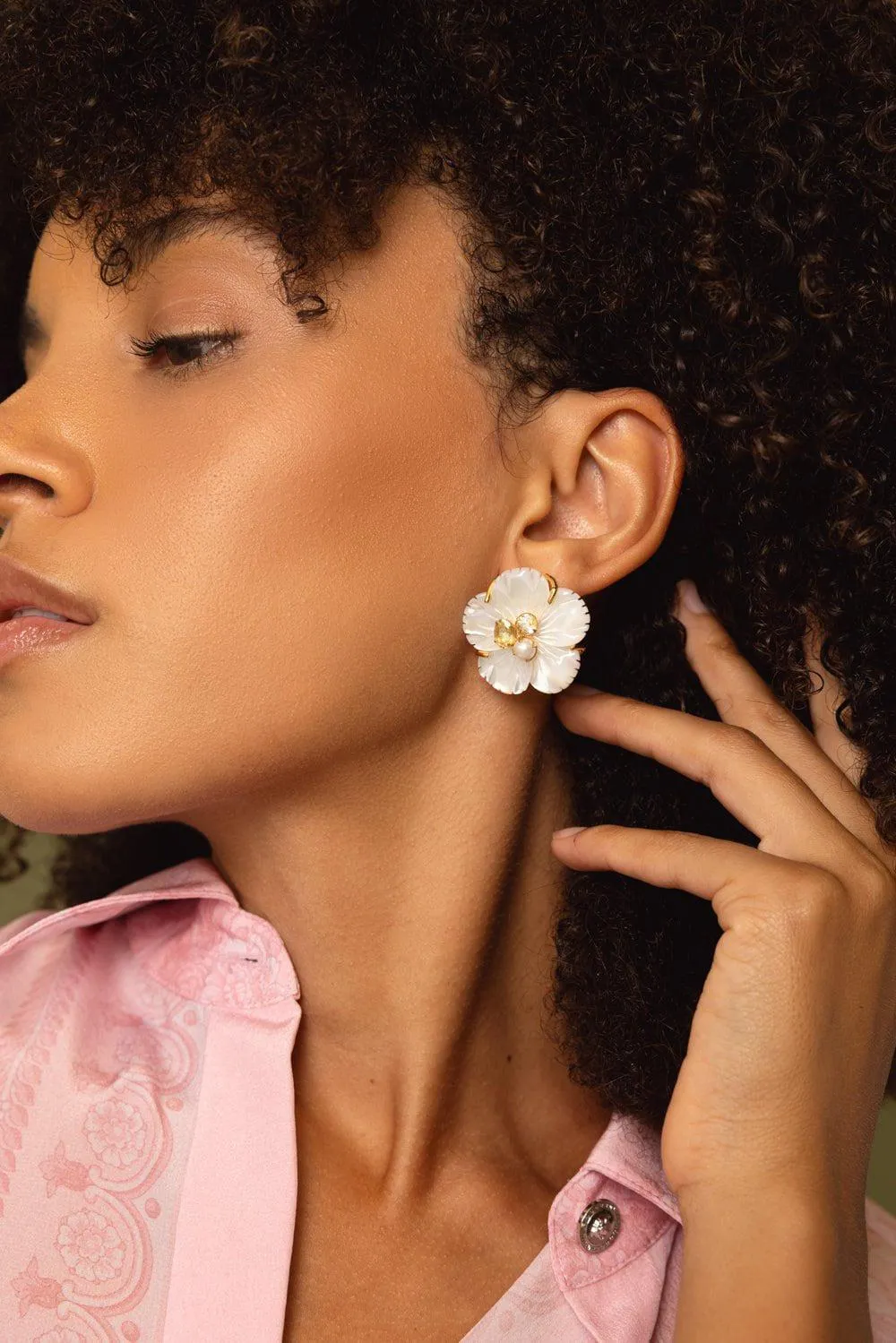 Lemon Quartz Flower Stud Earrings