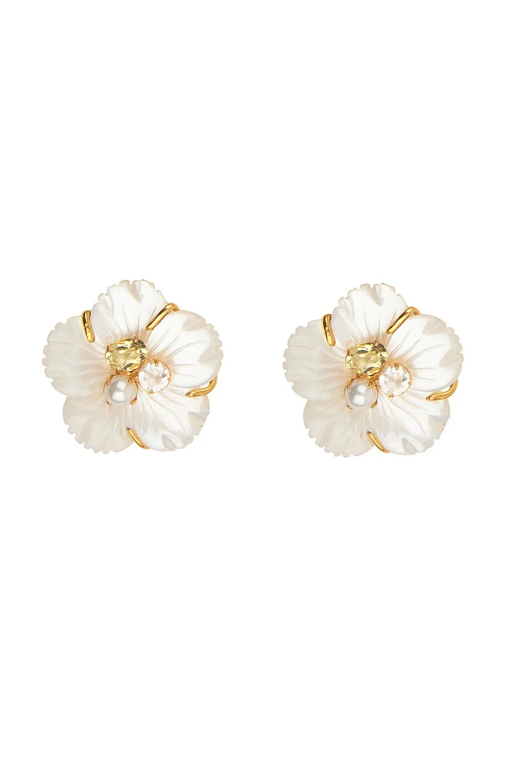 Lemon Quartz Flower Stud Earrings