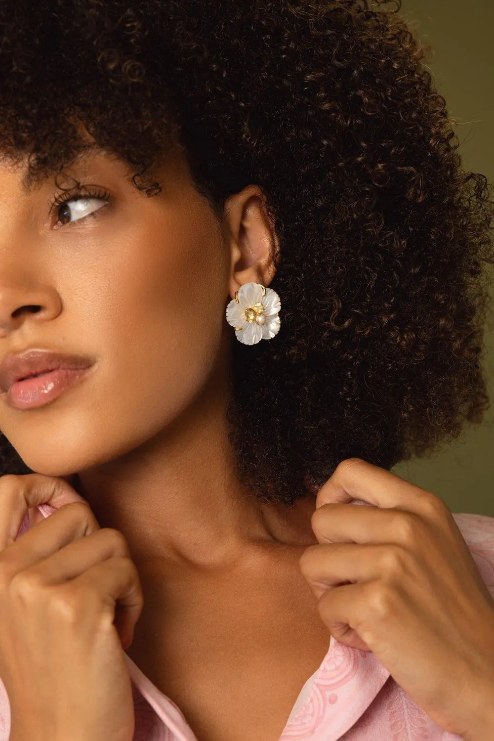 Lemon Quartz Flower Stud Earrings