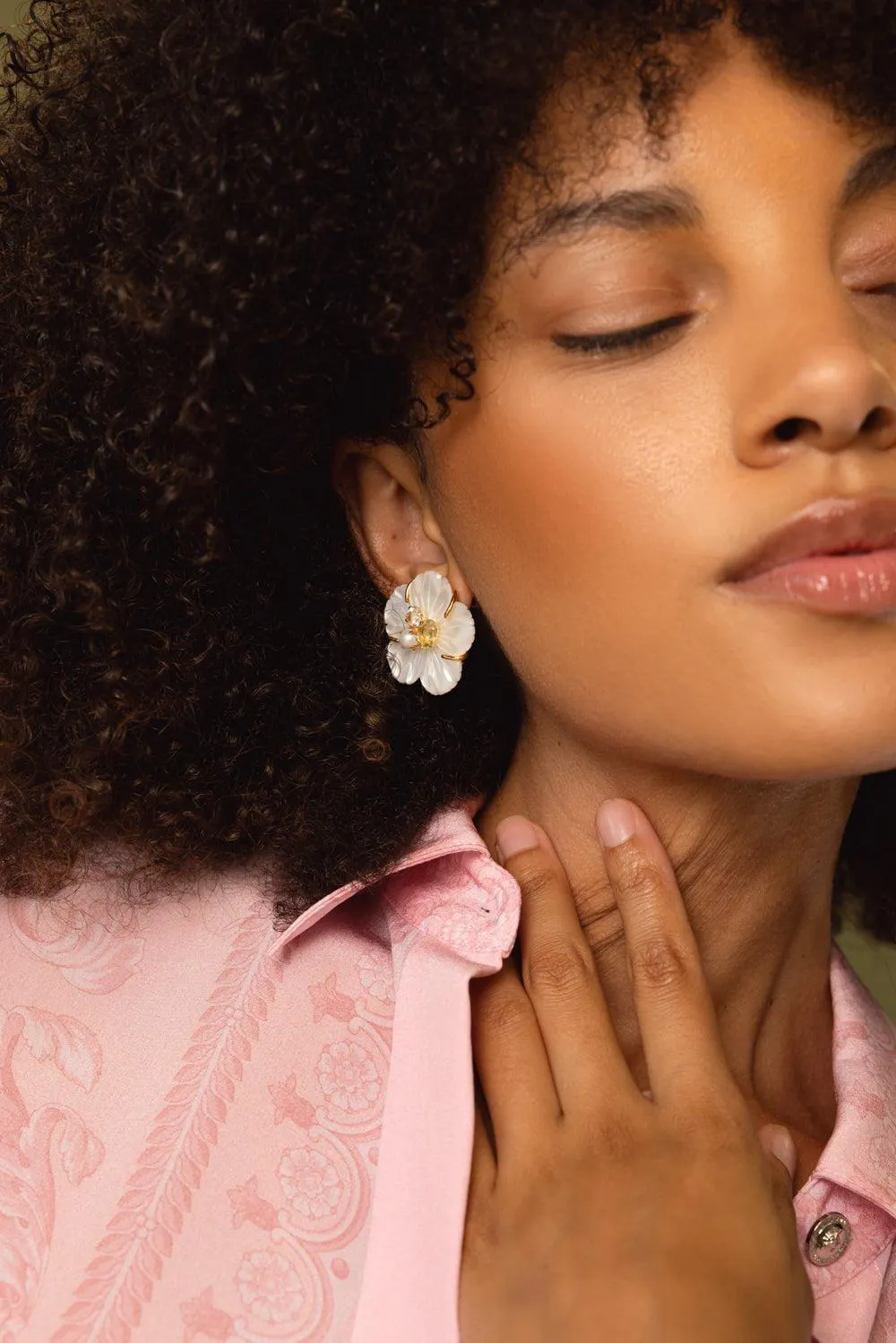 Lemon Quartz Flower Stud Earrings