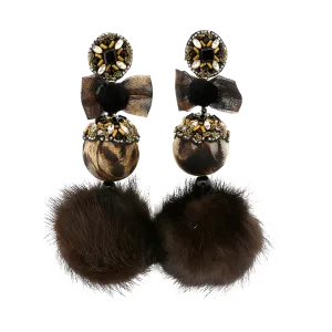 Leopard Pom Pom Earrings