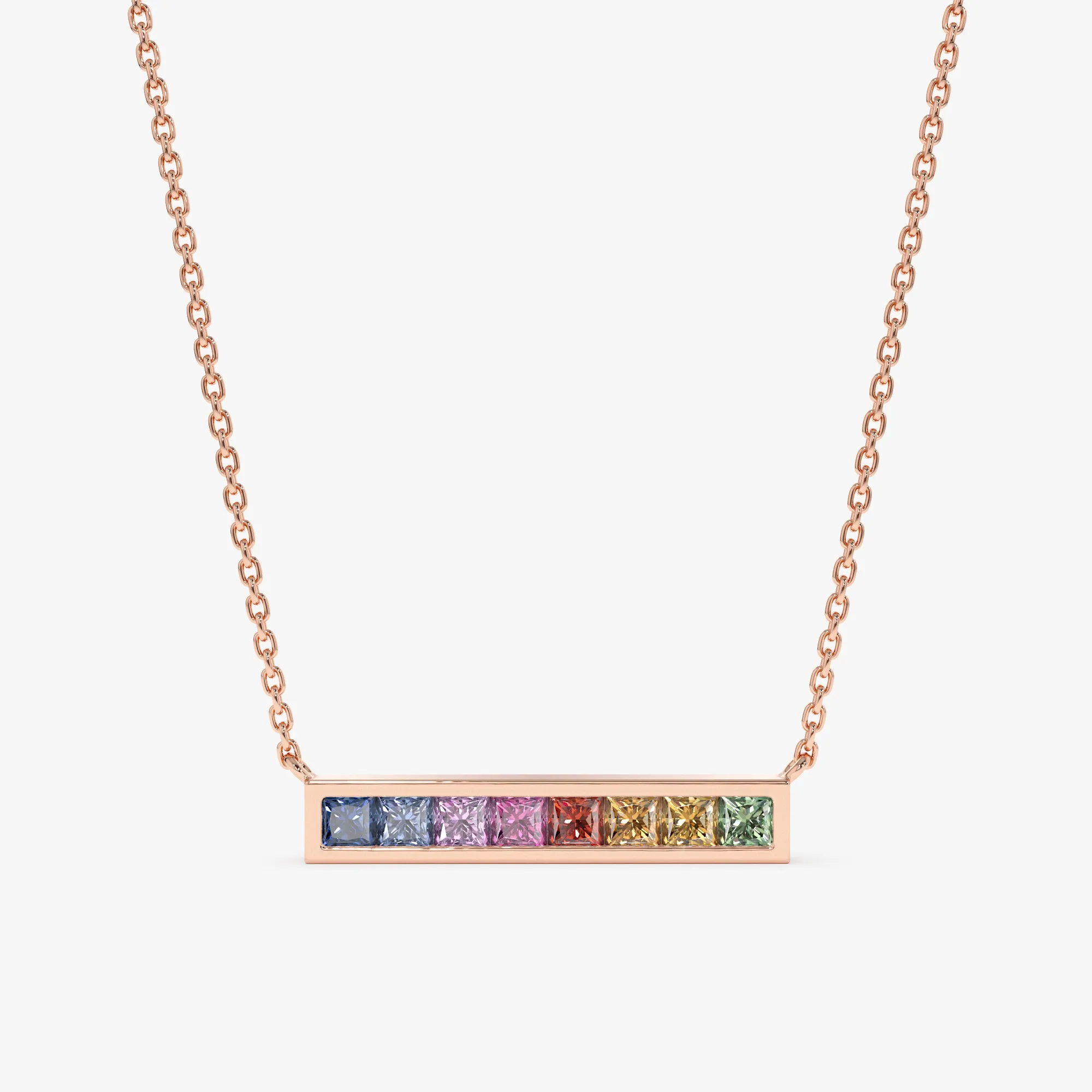 Long Rainbow Sapphire Bar Necklace, Kira SARAHELISE