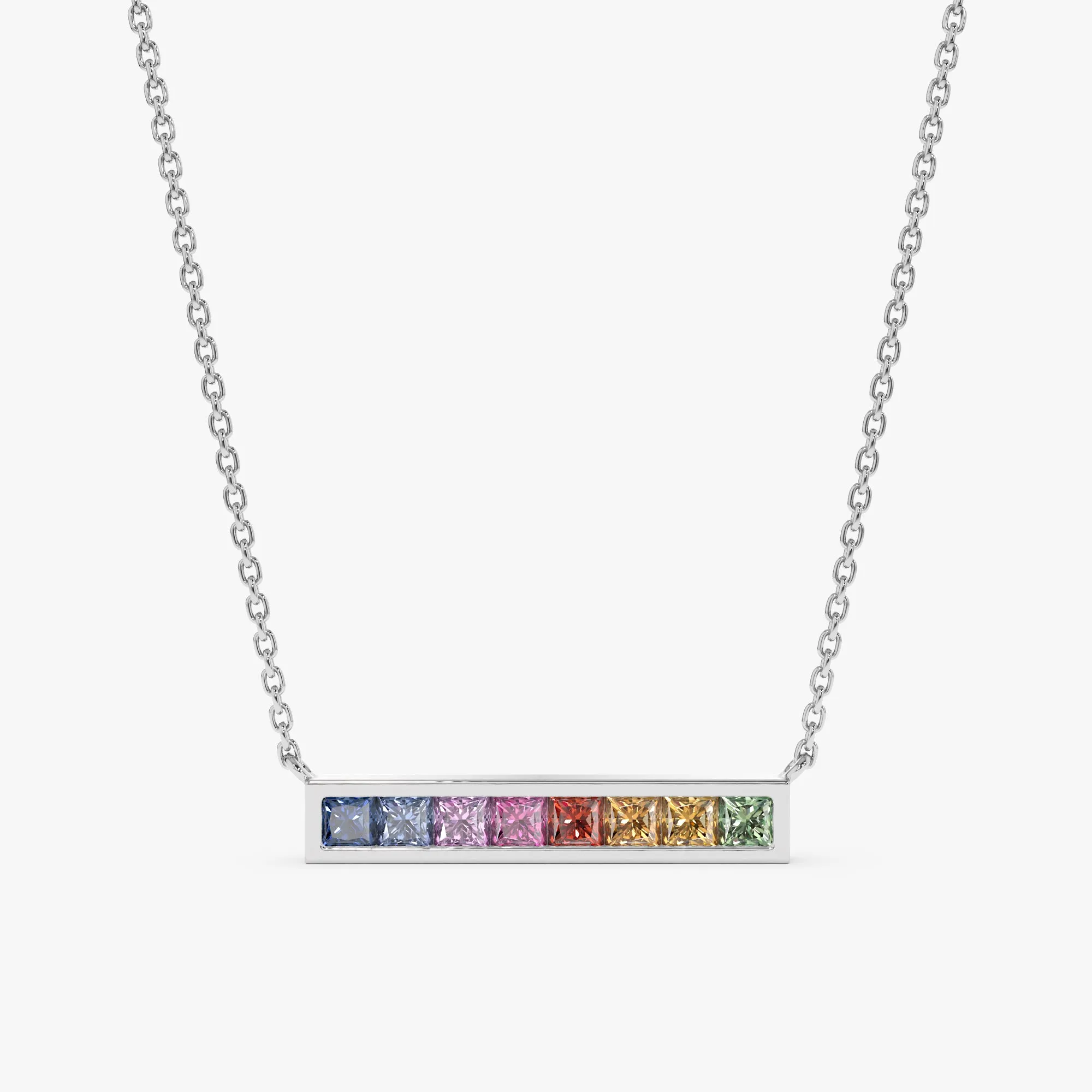 Long Rainbow Sapphire Bar Necklace, Kira SARAHELISE