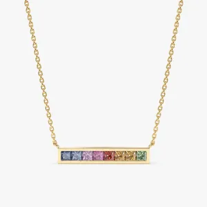 Long Rainbow Sapphire Bar Necklace, Kira SARAHELISE