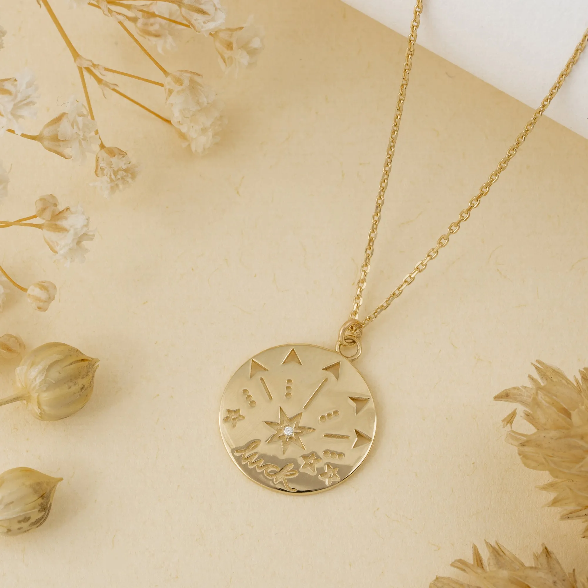 Lucky Star Diamond Coin Necklace, Fortuna SARAHELISE