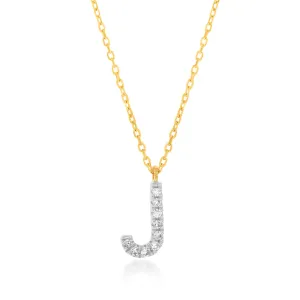 Luminesce Lab Diamond J Initial Pendant in 9ct Yellow Gold on Adjustable 45cm Chain Shiels