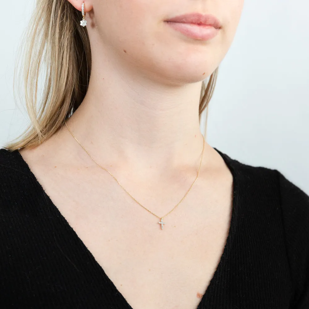 Luminesce Lab Diamond Petite Cross Pendant 9ct Yellow Gold on Adjustable 45cm Chain Shiels