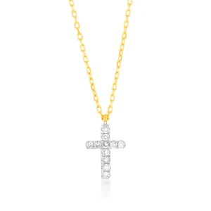 Luminesce Lab Diamond Petite Cross Pendant 9ct Yellow Gold on Adjustable 45cm Chain Shiels