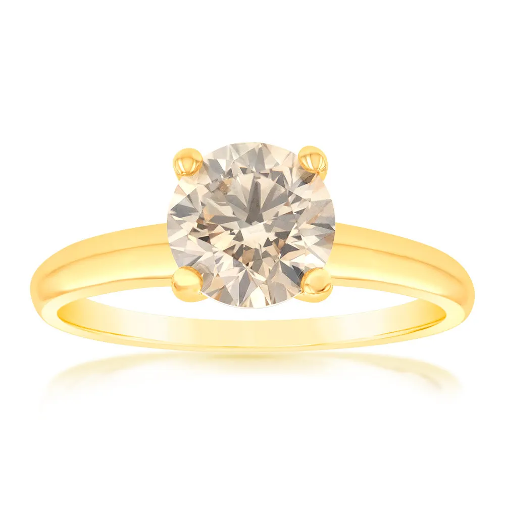 Luminesce Lab Grown 1.5 Ct Light Champagne Solitaire Diamond Ring in 14ct Yellow Gold Shiels