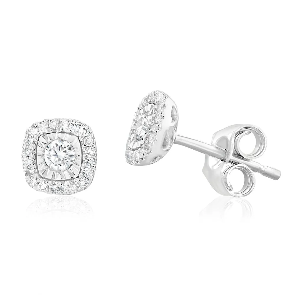 Luminesce Lab Grown 9ct White Gold 1/5 Carat Diamond Halo Stud Earrings Shiels