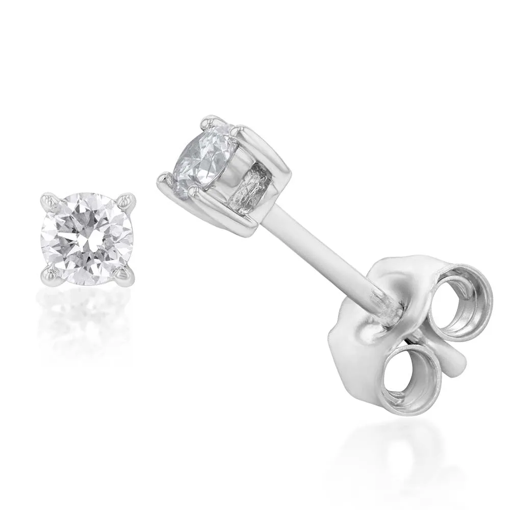 Luminesce Lab Grown 9ct White Gold Diamond Solitiaire Classic 1/5 Carat Stud Earring Shiels