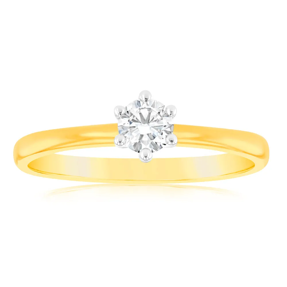 Luminesce Lab Grown 9ct Yellow Gold 1/4 Carat Brilliant Cut Solitaire Diamond Ring Shiels
