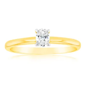 Luminesce Lab Grown 9ct Yellow Gold 1/4 Carat Oval Cut Solitaire Diamond Ring Shiels