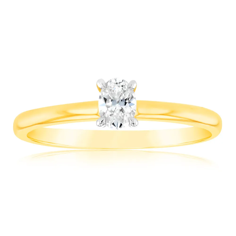 Luminesce Lab Grown 9ct Yellow Gold 1/4 Carat Oval Cut Solitaire Diamond Ring Shiels