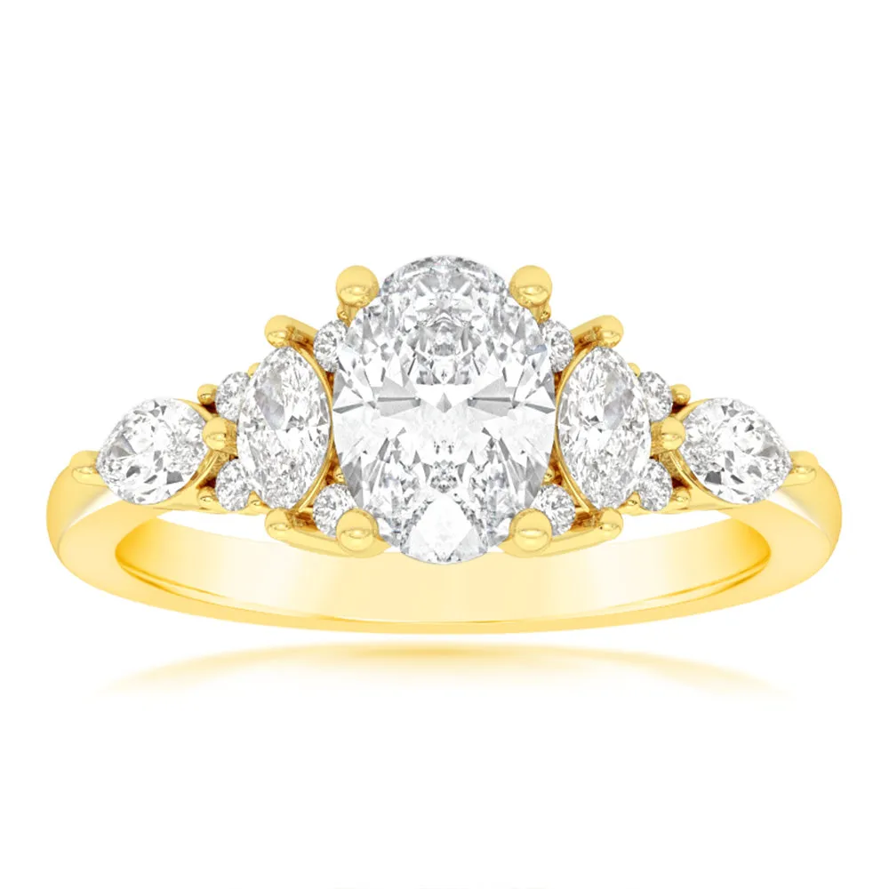 Luminesce Lab Grown 9ct Yellow Gold 1.5 Carat Diamond with 1 Carat Oval Centre Solitaire Fancy Ring Shiels
