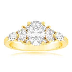 Luminesce Lab Grown 9ct Yellow Gold 1.5 Carat Diamond with 1 Carat Oval Centre Solitaire Fancy Ring Shiels