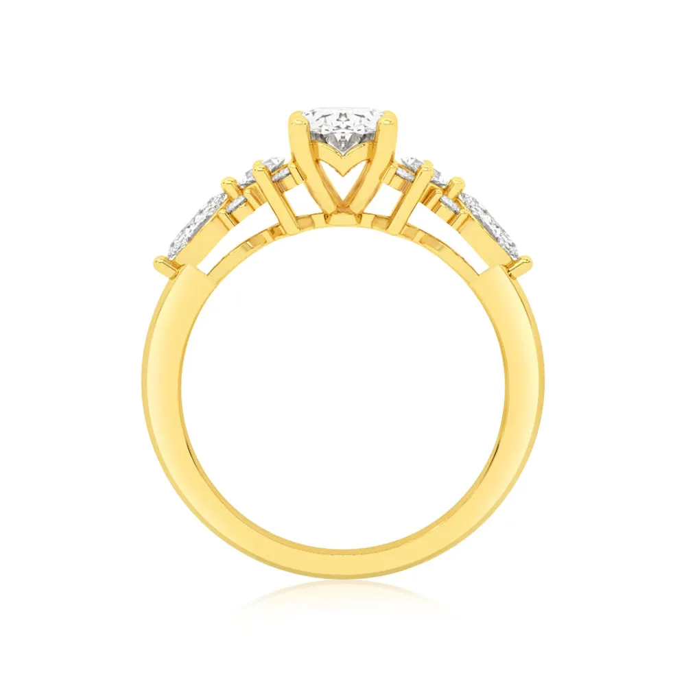 Luminesce Lab Grown 9ct Yellow Gold 1.5 Carat Diamond with 1 Carat Oval Centre Solitaire Fancy Ring Shiels