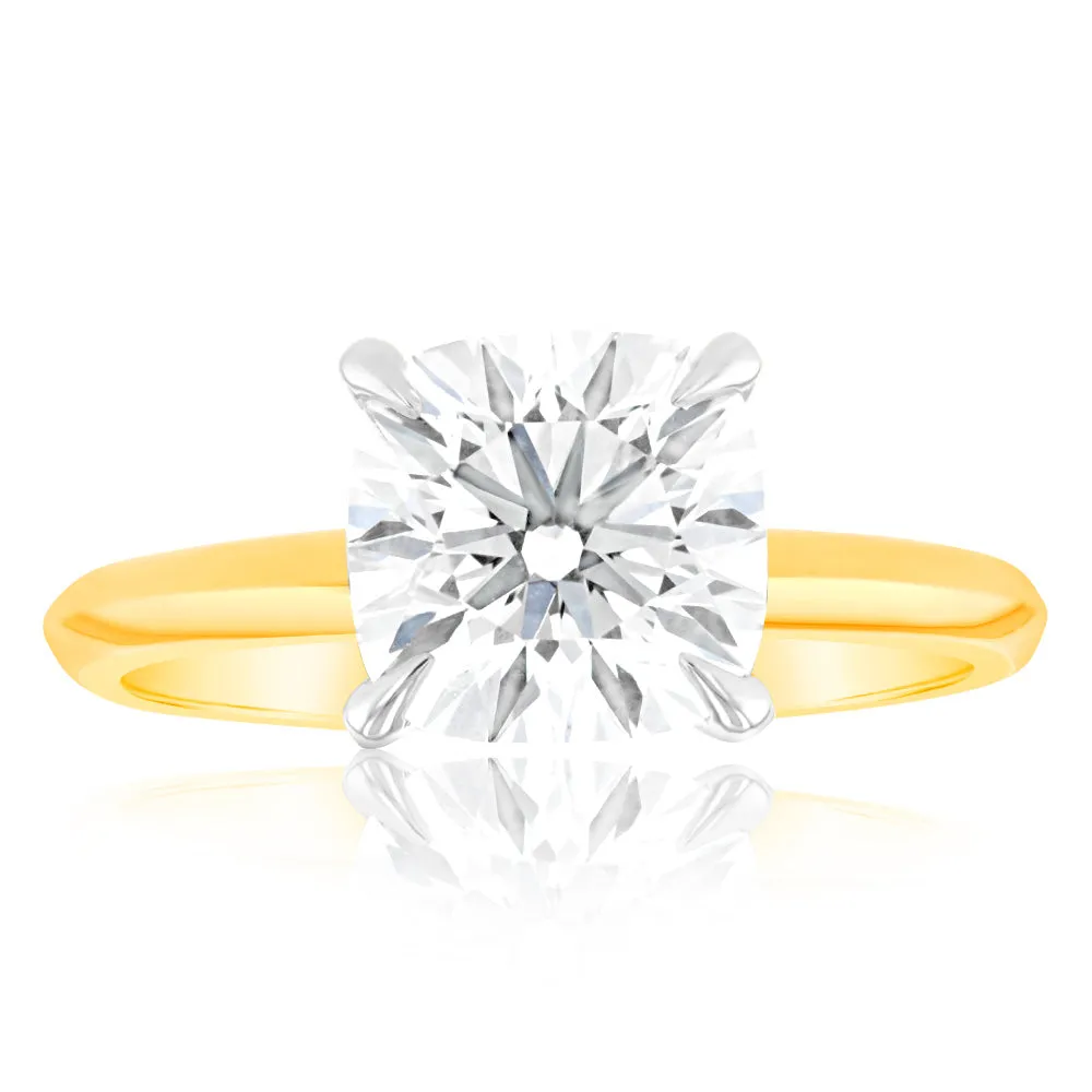 Luminesce Lab Grown Certified 2 Carat Diamond Cushion Cut Engagement Ring in 18ct Yellow Gold Shiels