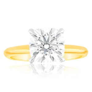 Luminesce Lab Grown Certified 2 Carat Diamond Cushion Cut Engagement Ring in 18ct Yellow Gold Shiels