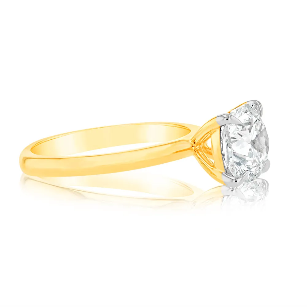 Luminesce Lab Grown Certified 2 Carat Diamond Cushion Cut Engagement Ring in 18ct Yellow Gold Shiels
