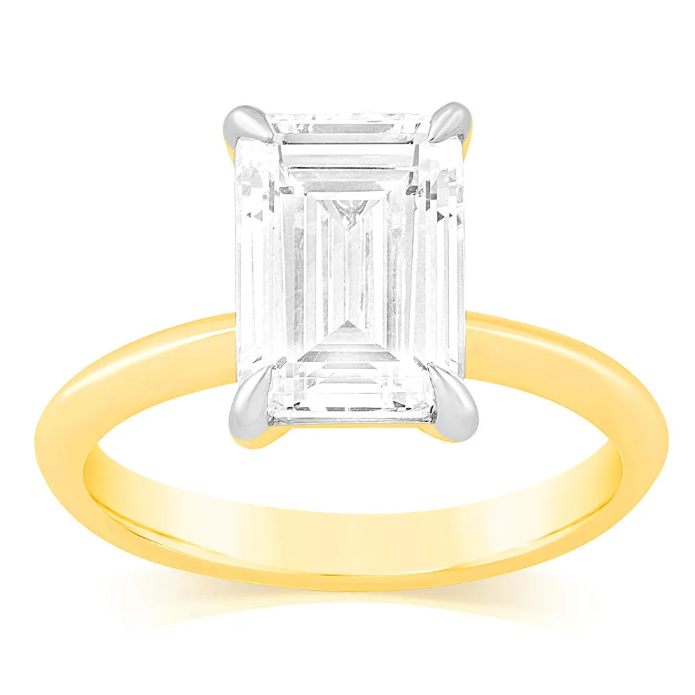 Luminesce Lab Grown Certified 3 Carat Diamond Emerald Cut Engagement Ring in 18ct Yellow Gold Shiels