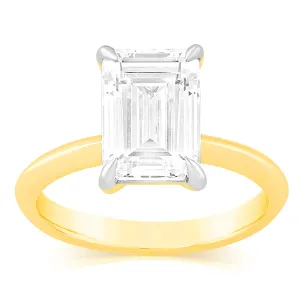Luminesce Lab Grown Certified 3 Carat Diamond Emerald Cut Engagement Ring in 18ct Yellow Gold Shiels