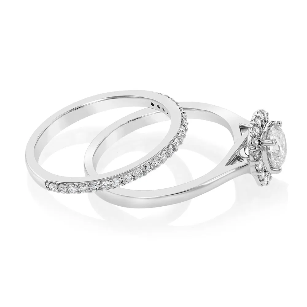 Luminesce Lab Grown Diamond 1 Carat Bridal Set in Halo Design set in 18ct White Gold Shiels