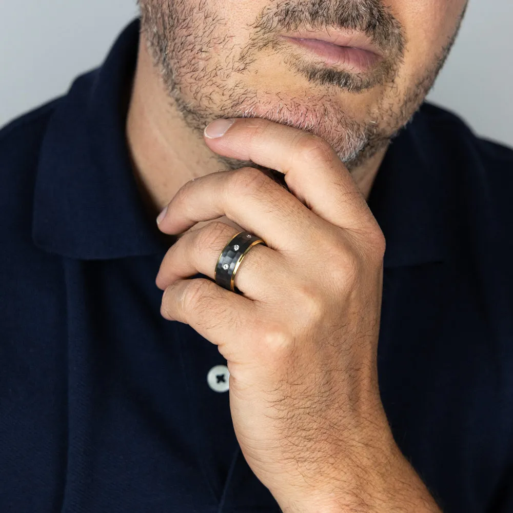 Luminesce Lab Grown Gold Plated & Black Zirconium in 3 Diamonds Around the Ring Shiels