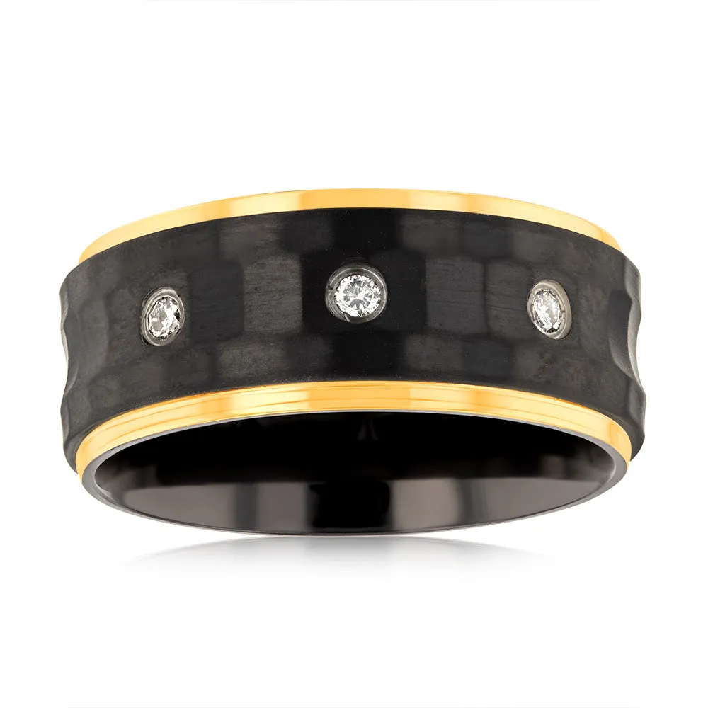 Luminesce Lab Grown Gold Plated & Black Zirconium in 3 Diamonds Around the Ring Shiels