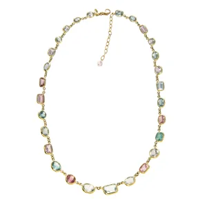 Mazza Multi-Color Pastel Tourmaline Bezel Station 18K Gold Necklace Croghans
