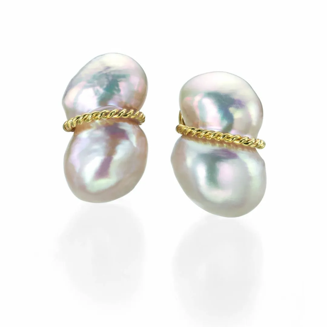 Mazza Peanut Pearl 14K Yellow Gold Earrings Croghans
