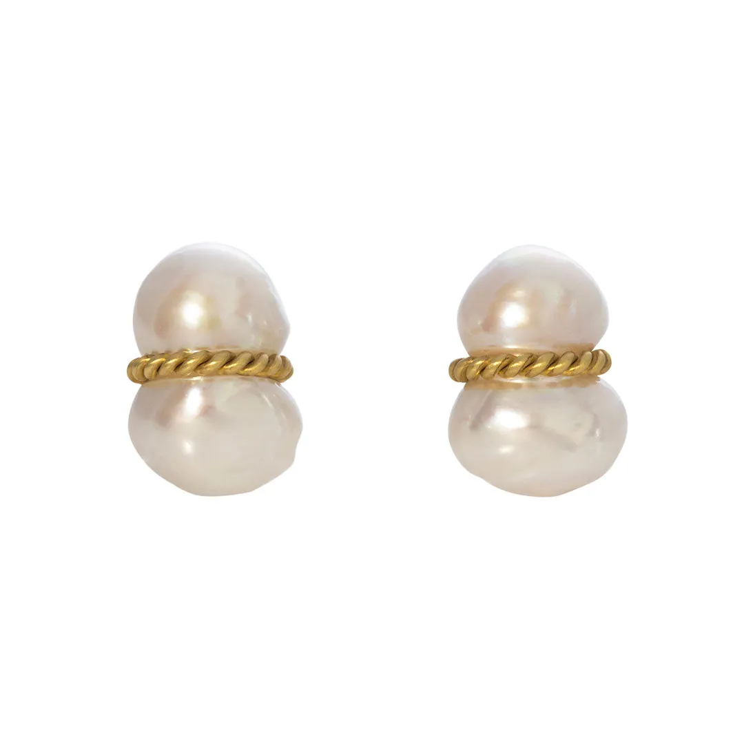 Mazza Peanut Pearl 14K Yellow Gold Earrings Croghans