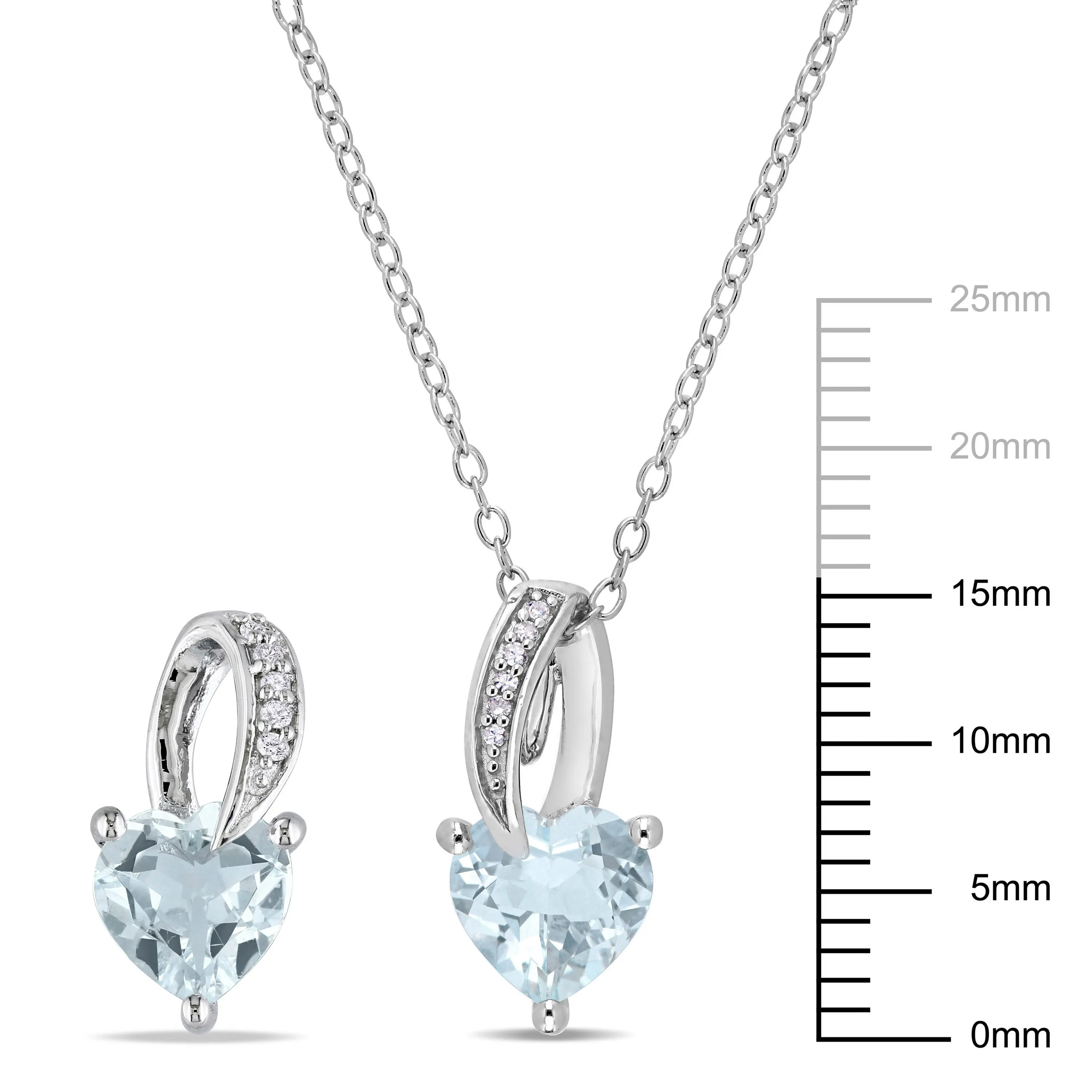 Mimi & Max 1 4/5ct TGW Heart-Cut Aquamarine Diamond Accent Necklace Stud Earrings Set Sterling Silver