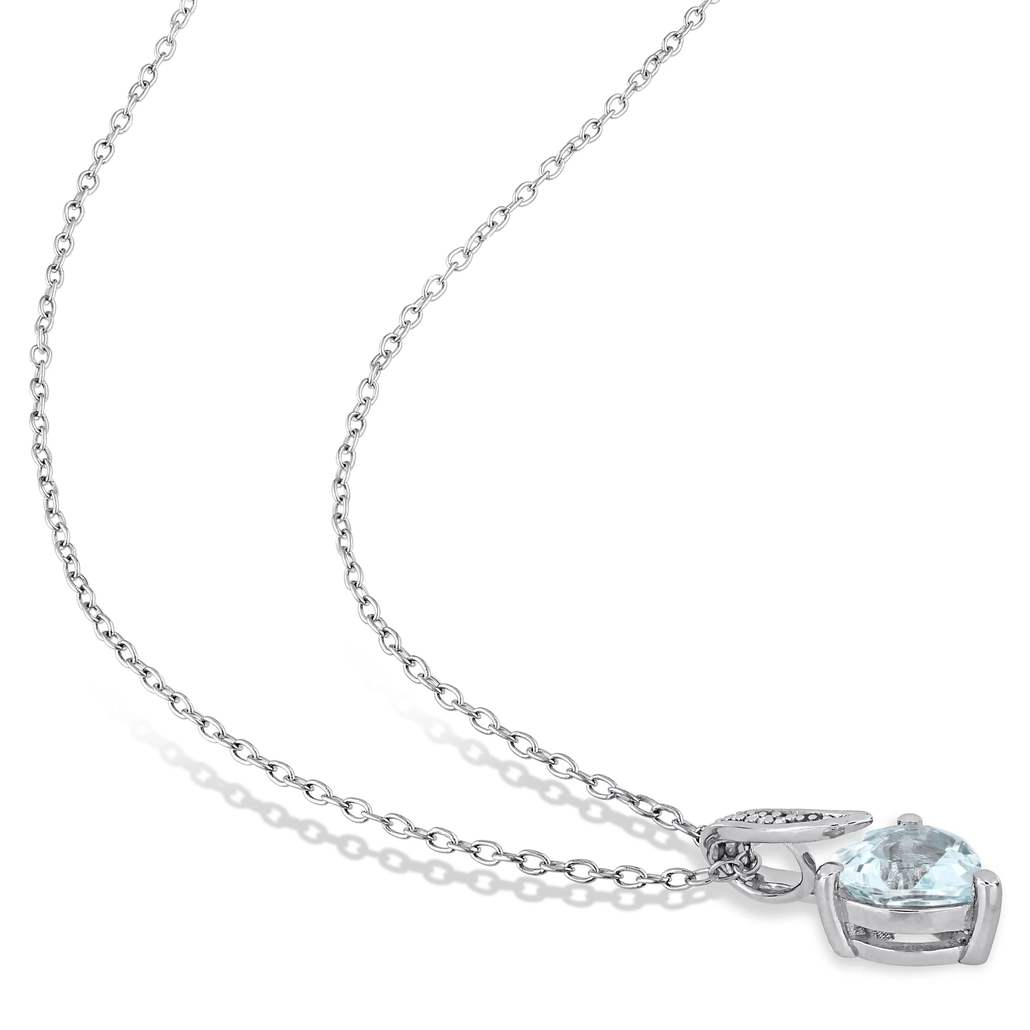 Mimi & Max 1 4/5ct TGW Heart-Cut Aquamarine Diamond Accent Necklace Stud Earrings Set Sterling Silver